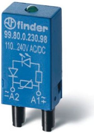 Finder Moduł sygnalizacyjny LED zielony + dioda gaszeniowa 6 - 24V DC polaryzacja A1+ (99.80.9.024.99) 1