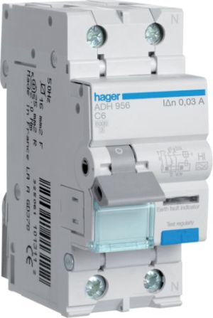 Hager Wyłącznik różnicowo-prądowy 2P 6A 0,03A typ A-HI (ADH956) 1