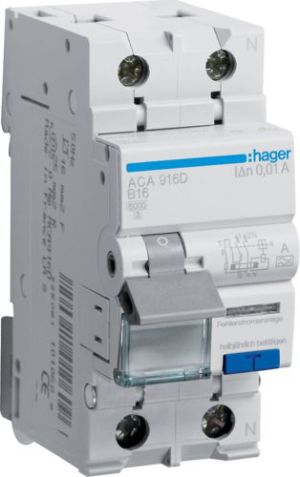 Hager Wyłącznik różnicowo-nadprądowy 2P 16A B 0,01A typ A (ACA916D) 1