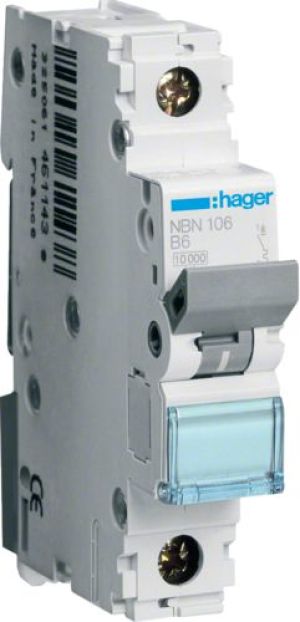 Hager Wyłącznik nadprądowy 1P B 6A 10kA AC (NBN106) 1