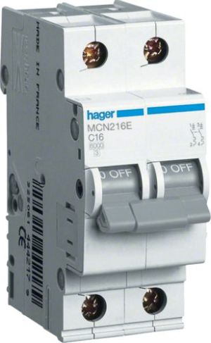 Hager Wyłącznik nadprądowy 2P C 16A 6kA AC (MCN216E) 1
