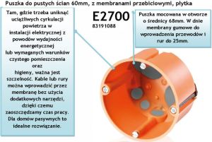 Simet Puszka podtynkowa gips, głęboka, z membraną,pomarańczowa E3700 (83192088) 4