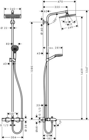 Zestaw prysznicowy Hansgrohe Crometta E z deszczownicą z baterią termostatyczną chrom (27298000) 2