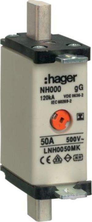 Hager Wkładka bezpiecznikowa NH000 50A gG 500V WT-000 (LNH0050MK) 1