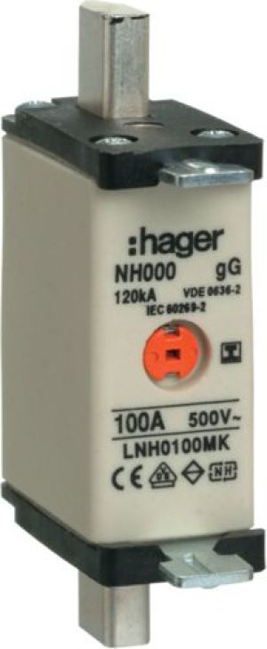 Hager Wkładka bezpiecznikowa NH000 100A gG 500V WT-000 (LNH0100MK) 1