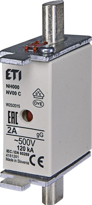 Eti-Polam Wkładka bezpiecznikowa KOMBI NH00C 2A gG/gL 500V WT-00C (004181201) 1