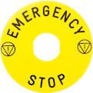 Schneider Electric Tabliczka opisowa żółta okrągła fi90 EMERGENCY STOP (ZBY8330) 1