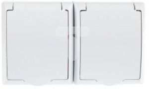 Ospel FALA Gniazdo hermetyczne podwójne z/u Schuko IP44 klapka biała (GNH-2HSw) 3