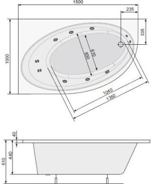 Wanna Poolspa Orbita narożne asymetryczna prawa 150 x 100cm (PWAO510ZN000000) 2