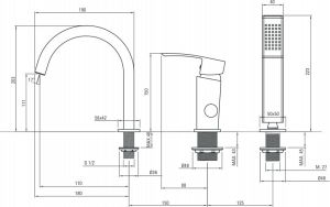 Bateria wannowa Deante Cubic 3-otworowa chrom (BDW 013M) 2