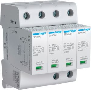 Hager Ogranicznik przepięć B+C 4P 12,5kA 275V 1,5kV ze stykiem sygnalizacyjnym (SPN901R) 1