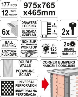 Wózek narzędziowy Yato 6 szuflad z wyposażeniem (YT-55300) 5