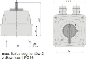 Elektromet Łącznik krzywkowy 0-1-2-3 3P 16A IP44 w obudowie Łuk 16-63 (921663) 2