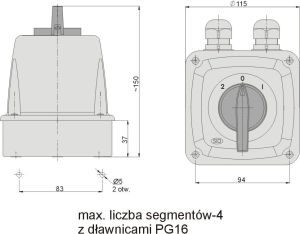 Elektromet Łącznik krzywkowy 2-0-1 3P 25A w obudowie IP44 Łuk 25-73 (922573) 2