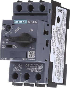 Siemens Wyłącznik silnikowy 3P 0,75kW 1,4-2A S00 (3RV2011-1BA10) 1