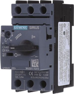 Siemens Wyłącznik silnikowy 3P 2,2kW 4,5-6,3A S00 (3RV2011-1GA10) 1