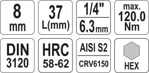 Yato Nasadka trzpieniowa imbusowa hex 1/4" H8 x 37mm (YT-04375) 4