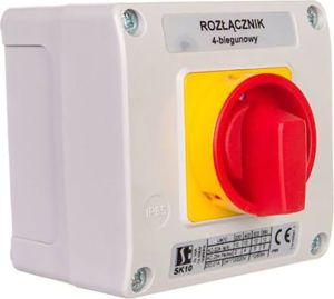 Spamel Łącznik krzywkowy 10A rozłącznik 0-1 4P w obudowie OB11 z czołem zamykanym żółto/czerwonym (SK10-2.8210OB11ZC) 1