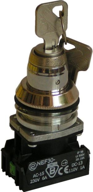 Promet Przełącznik 2 położeniowy niestabilny klucz 30mm srebro 1Z 1R bez samopowrotu NEF30TZbM (W0-NEF30-TZBM XY) 1