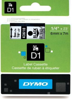 Dymo Taśma do drukarek D1 czarny/przezroczysty 6mm x 7m (S0720770) 1