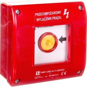 Spamel Przycisk ppoż. natynkowy samoczynny 1Z 1R czerwony z młoteczkiem 230V (PWP1-W01-A-11-230-M) 1