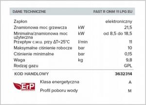 Przepływowy podgrzewacz wody Ariston Fast R ONM 11 LPG EU (3632524) 21.5 kW 1 MPa 5
