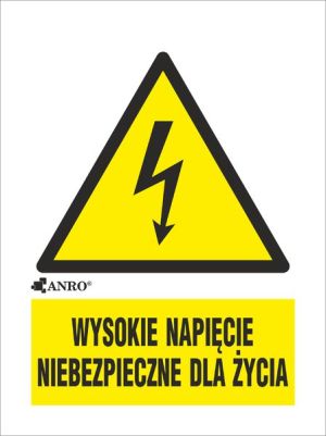 ANRO Tabliczka ostrzegawcza Wysokie napięcie niebezpieczne dla życia 52 x 74mm (3EOA/Q1/F) 1