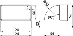 Vents Kolano pionowe 90° białe 120 x 60mm (460) 2