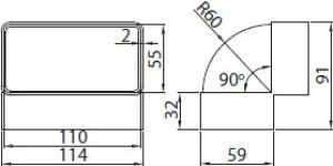 Vents Kolanko wentylacyjne pionowe 90° 110 x 54mm (060) 2