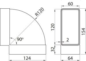 Vents Kolanko poziome białe 90° 120 x 60mm (450) 2