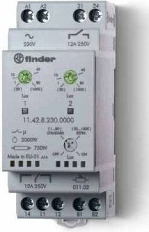 Finder Wyłącznik zmierzchowy 1P 1Z 12A 230V AC niezależne wyjścia i dwie nastawy 1-80lx (11.42.8.230.0000) 1