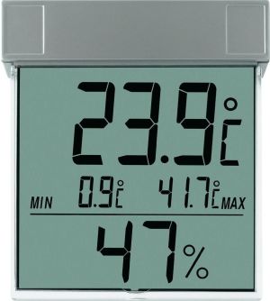Stacja pogodowa TFA Termometr / higrometr cyfrowy okienny z dużymi cyframi od -25 do 70°C wilgotność 30 - 80% 1 x AAA srebrny (30.5020) 1