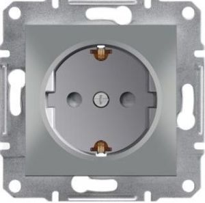 Schneider Electric Gniazdo instalacyjne Asfora pojedyncze schuko z przesłonami aluminium (EPH2900261) 1