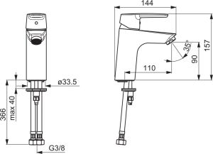 Bateria umywalkowa Oras Saga stojąca chrom (3911F) 2
