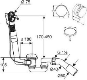Syfon Kludi Zestaw odpływowo-przelewowy z korkiem automatycznym chrom z napełnianiem wody (2120005N00) 2