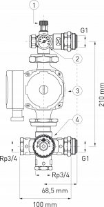 Ferro GM60GPA GRUPA MIESZAJĄCA DO ROZDZIELACZA 1" Z POMPĄ ELEKTROOICZNĄ 25-6 130 // TG.ROZ.GRUPA.MIESZ-60 2