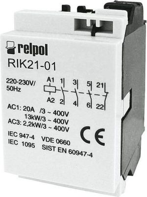 Relpol Stycznik mocy 3P 230V AC 1Z 0R RIK21-10-230 (2608208) 1