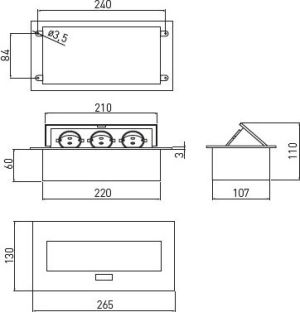 GTV Przedłużacz biurkowy 3 x gniazdo SCHUCKO aluminium 223 x 108mm (AE-PB03GS-53) 2