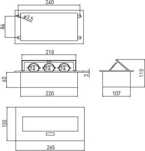 GTV Przedłużacz biurkowy 3 gniazda aluminium 223 x 108mm (AE-PB03GU-53) 2