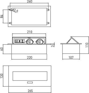 GTV Przedłużacz biurkowy 2 gniazda wejście USB audio in / out miniJack RJ45 aluminium 220 x 107mm 1,5m (AE-PBC2GU-53) 2
