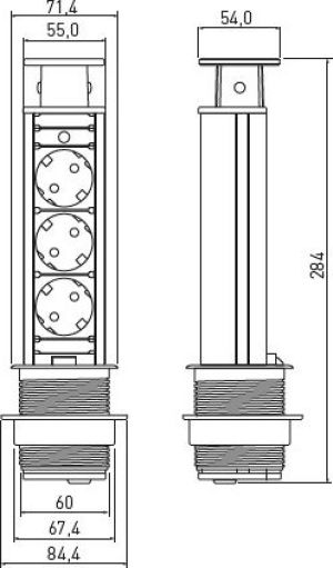 GTV Biurkowy przedłużacz wpuszczany 60mm czarny 3 x SCHUKO 2m (AE-BPW3S60-20) 2