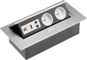 GTV Przedłużacz biurkowy 2 gniazda wejście USB audio in / out miniJack RJ45 aluminium 220 x 107mm (AE-PB02GU-53) 1