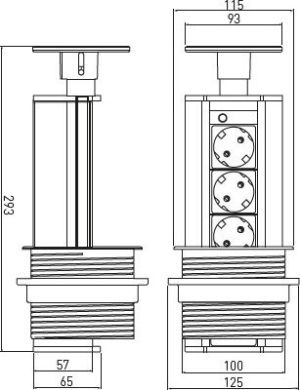 GTV Biurkowy rozgałęziacz wpuszczany 100mm 3 x SCHUKO srebrny 1,8mm (AE-BPW3GS-80) 2