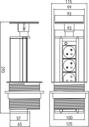 GTV Biurkowy rozgałęziacz wpuszczany 100mm srebrny 3 x gniazdo z uziemieniem 1,8m (AE-BPW3GU-80) 2