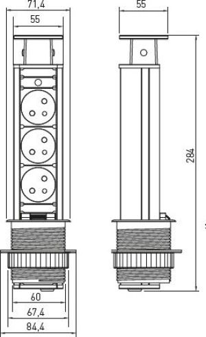GTV Biurkowy przedłużacz wpuszczany 60mm srebrny 3 x gniazdo z uziemieniem 2m (AE-BPW3U60-80) 2