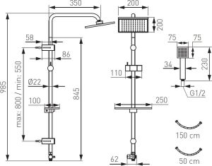 Zestaw prysznicowy Ferro Squerto Lux z deszczownicą chrom (5902194949393) 2