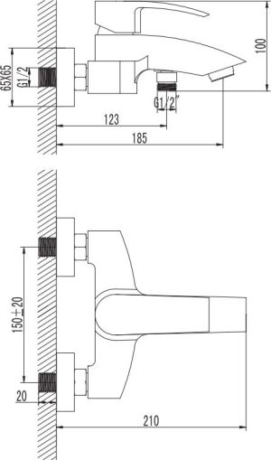 Bateria wannowa Omnires Murray ścienne chrom (MU6130) 2