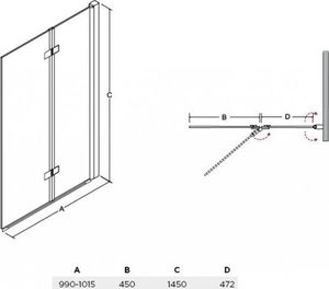 Parawan nawannowy Besco Lumix 2-częściowy szkło przejrzyste, profil chrom (PL-2S) 2