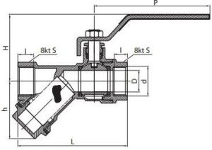 Perfexim Zawór kulowy wodny WW DN25 z filtrem typ ciężki PHA-006 G1 WW PN30 DN25 (01-006-0250-000) 2