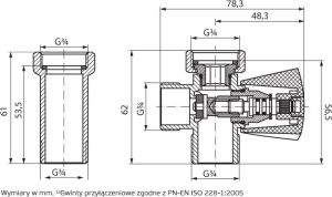 Perfexim Zawór kątowy z przedłużką 3/4"x3/4"x3/4"  (02-014-0200-001) 2